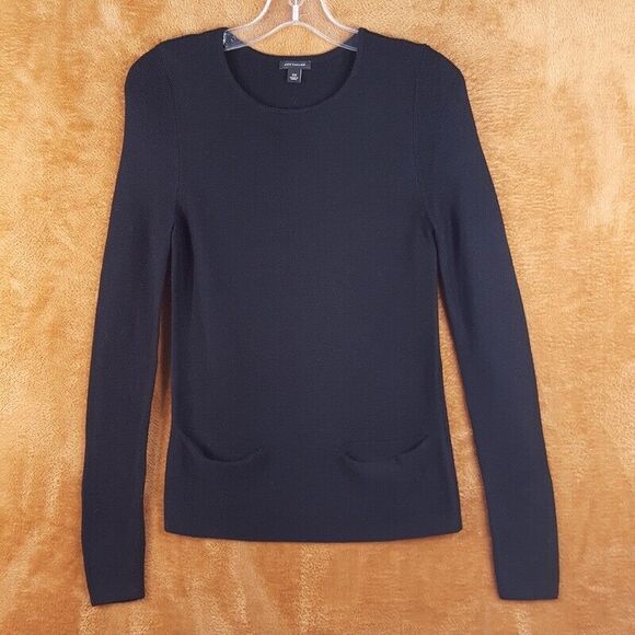 Ann Taylor Sweaters - ANN TAYLOR Womens Sweater XS Black Pullover Crew Front Pockets Merino Wool Blend